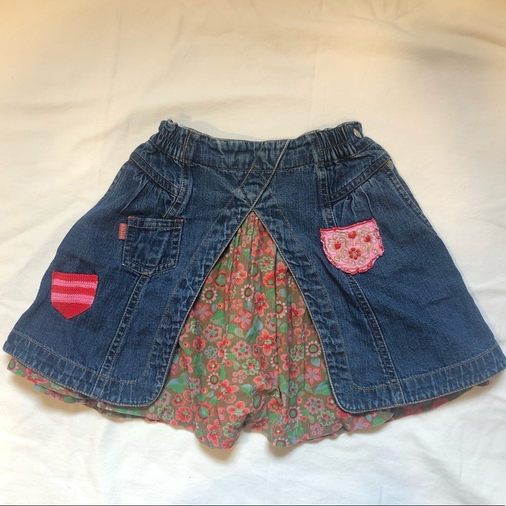 Oilily Rare Vintage Open Denim Skirt Skort with Cotton Shorts 104 US girls 4/5